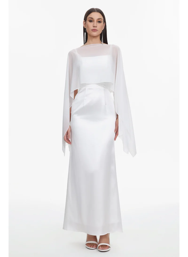 Sinai Elegant Flowy Sleeveless Chiffon Cape Maxi Dress